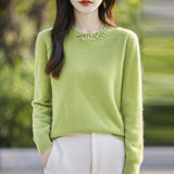 Wool Blended 2026 Autumn And Winter New Women's Round Neck Nails Loose Long-Sleeved Jacket Short Knitted Sweater Bottom Shirt