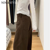 Coffee-Colored Broad-Legged Jeans Women's New Brown Small Man High-Rise Scimiter Pants In Autumn And Winter 2025