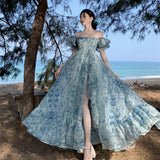 Beach Photo Tour Wearing Beach Dress Holiday Bohemian Fairy Dress Bubble Sleeve Dress Floral Dress