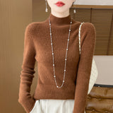Wool Blended 2026 Autumn And Winter New Women's First-Line Ready-Up Seamless Half-High-Neck Short-Dressed Knitted Bottom Shirt