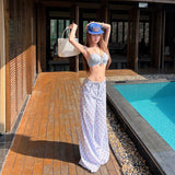 Island Holiday Hot Girl Bikini Wearing A Female Summer Pure Desire Sling Dress Blue Broad Leg Pants Feel Two Sets