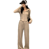 Slim And Age-Old Fashionable Casual Suit Women's Spring And Autumn Hoods On The Body Of Broad Leg Pants Loose Sportswear Two Sets