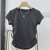 Summer 2025 Shoulder T-Shirt Women To Folded Short Sleeves Irregular Sweet Spicy Thin Little Man Round Collar Short Top