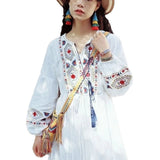 Ethnic Cotton Dress Women's Vacation Tourism Sunscreen Long Sleeves Long Skirt Art Embroidery Waist Dress