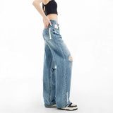 Vintage Hole Wide-Legged Jeans Women 2025 Summer Thin New Loose Straight Casual Relaxation Feeling