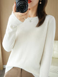 Wool Blending 2026 Autumn And Winter New Women's Loose Round Neck Solid Color Casing Bottom Knitted Bottom Sweater
