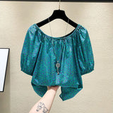 New Fashion Broken Flower Word Collar Short-Sleeved T-Shirt Top Women's Summer Niche Loose Shirt On The Original Work