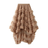 Yarn Skirt Candy Loose Waist Fairy Net Yarn Skirt Fluffy Irregular Lotus Leaf Side Cake Skirt 1376