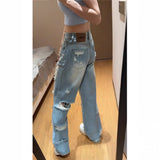 Vintage Straight Hole-Creed Jeans Women Summer Thin Tall Man Lengthy Loose Thin Beggar Drag Trousers