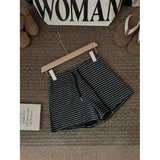 Striped Crash Casual Sports Shorts Women's 2025 Summer Thin Tying With High-Rise Broad-Legged Hot Pants Shorts