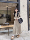 Vintage Long-Sleeved Knitted Dress Women's Spring And Autumn 2025 New French Design Feel Waist Temperament Long Skirt