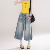 Cowboy Shorts Women's Summer Trend With New Retro Old Star Print Loose Super Fire Seven-Point Pants
