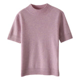 Wool Blended 2026 Autumn And Winter Women's Clothing Loose Half-High Collar Short-Sleeved Jersey T-Shirt