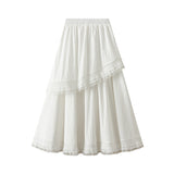 Lace Splicing Cake Skirt Half Dress Girl Spring Loose High Waist Thin Lotus Side Swing Skirt K538