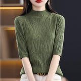 Fine-Woven Wool 2026 Autumn New Temperament Five-Sleeve Female Tree Pit Embroap In The Sleeve Short Bottom Knitting Shirt