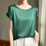 Silk Satin 2026 Spring And Summer Women's New Round Collar Temperament Jacket Large-Size Short-Sleeved T-Shirt Vest