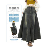 Large-Size Women's Retro Denim Dress Women Fat Mm Thin And Long A-Word Fishtail Skirt Umbrella Skirt