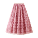 Net Yarn Lotus Leaf Side Temperament Skirt Women's Dress 2025 Spring And Autumn New Famous Woman Long Dress Thin Cake Skirt 2210
