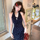 Blue Hanging Neck Slings Crumloat Dress Women's Summer 2026 New French Temperament Sleeveless Back Dress