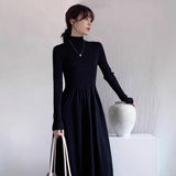 In The Autumn And Winter Of 2025, The New Hepburn Style French Sweater Dress Black Half-Necked Bottom Knitted Dress Woman
