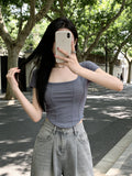 Short-Sleeved Women's Summer 2026 New Thin Slim Short Square Collar Blouse Hot Girl T-Shirt