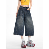 Vintage Water Wash Seven-Point Jeans Women's Summer Trend New High-Rise Thin Spring Loose Broad-Legged Trousers
