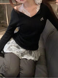 Pure Style Suit Women's Heavy Industry Embroidery Knitted Shirt Early Autumn New Sexy Lace Hanging Neck Vest Two Sets Ins