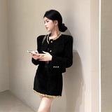 Famous Temperament Small Fragrant Suit Rich Man's Golden Feeling Hepburn Black Light Luxury High-End Coat Half-Dress Dress A Complete Set