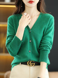 Wool Blended 2026 Autumn And Winter Women's New Loose V-Neck Solid-Color Short Top Knitted Cardigan Sweater Coat