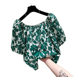 New Fashion Broken Flower Word Collar Short-Sleeved T-Shirt Top Women's Summer Niche Loose Shirt On The Original Work