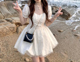French Sweet And Spicy Niche High-End Mesh Splicing Bubble Sleeve Dress Female Student Super Fairy Tidaughter Princess Dress