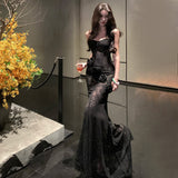 French Beautiful Atmosphere Pure Three-Dimensional Flower Bra Dress Sexy Body Dress Fishtail Ass Long Dress