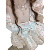 Sweet Wind Small Flying Sleeve Bow Dress 2026 Summer First Love Princess Ponmp Dress Small Waist Skirt Short Skirt