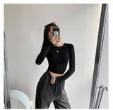 Simple Body Solid Color Set Bottom Shirt Women's Spring And Autumn Round Collar Long-Sleeved T-Shirt