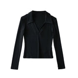 Spice Girl Sexy V-Neck Elastic Tight Slim Long Sleeve Bottom T-Shirt Girl Design Sense Of A Hundred Tops