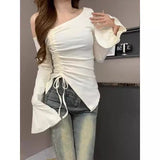 Pure Style Casual Fashion Open Shoulder Sleeves Long-Sleeved Shirt Women's Autumn Irregularly Slim Long-Sleeved Top