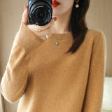 Wool Blending 2026 Autumn And Winter New Women's Loose Round Neck Solid Color Casing Bottom Knitted Bottom Sweater