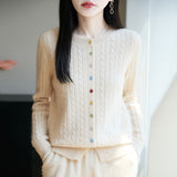 100% Pure Wool 2026 Autumn And Winter New Women's Loose Collar Twisting Buckle Bottom Top Knitted Open Shirt Coat