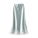 Yoko Lace Stitched Silk Half-Body Dress 2025 Spring New Dredish A-Word Long Dress Woman 9837