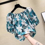 New Fashion Broken Flower Word Collar Short-Sleeved T-Shirt Top Women's Summer Niche Loose Shirt On The Original Work