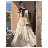 French Gentle Design Pressure Folded Skirt Light Purple A-Sword Dress Women's Summer High-Waisted Big Swing Skirt Dress