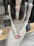 Vintage Long-Sleeved Knitted Dress Women's Spring And Autumn 2025 New French Design Feel Waist Temperament Long Skirt