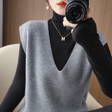 Wool Blending 2026 Autumn And Winter New Women's Loose V-Neck Short Solid Color Jacket Knitted Shoulder Vest
