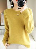 Wool Blending 2026 Autumn And Winter New Women's Loose Round Neck Solid Color Casing Bottom Knitted Bottom Sweater