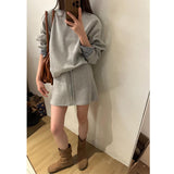 Korean Casual Sports Set 2025 Autumn And Winter Cuff Lattice Spliced Round Collar Collar Eds + Skirt Two-Piece Set