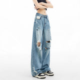 Vintage Hole Wide-Legged Jeans Women 2025 Summer Thin New Loose Straight Casual Relaxation Feeling