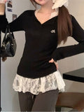 Pure Style Suit Women's Heavy Industry Embroidery Knitted Shirt Early Autumn New Sexy Lace Hanging Neck Vest Two Sets Ins