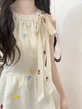 Sweet Wind Bow Tie With Hanging Neck Sling Dress Female Students Summer Super Fairy Waist Thin Fairy Dress