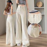 White Cowboy Broad Leg Trousers Women's Wide Legs Long Legs 2025 Autumn High-Rise High-Rise Belly Tug Trousers