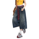 Vintage Water Wash Seven-Point Jeans Women's Summer Trend New High-Rise Thin Spring Loose Broad-Legged Trousers